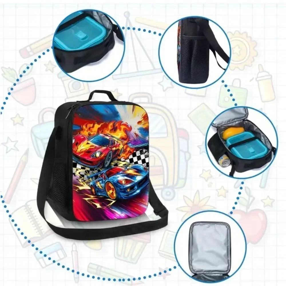 Racecars Fire Finishline Bookbag/Backpack Lunch Bag Pencil Case Set